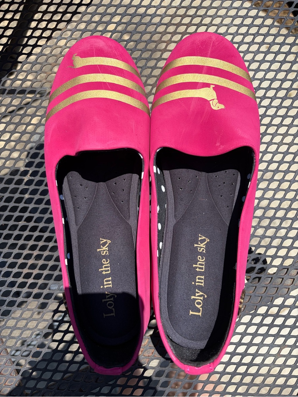 Women's Pink Gold Stripe Ballet Flats with Dachshunds